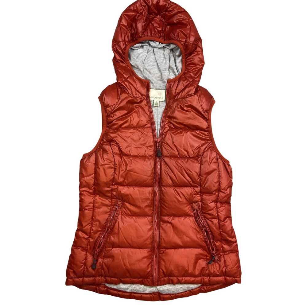 Tangerine Vest Womens Small Orange Hooded Quilted Puffer Zip FW9128AC525